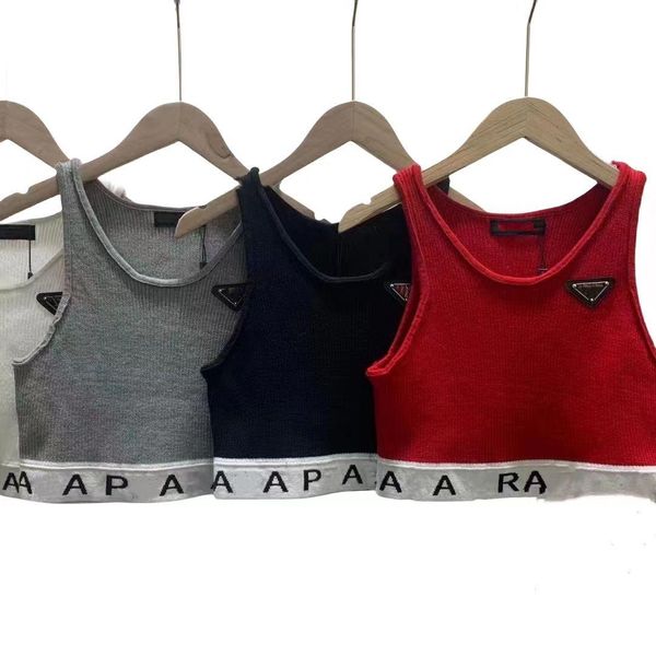 Kadın örgü tees tank üst regar kırpılmış pamuk jersey şık göbek-button örme yelek femme tasarımcı örme spor nefes alabilen yoga dro dh4cn