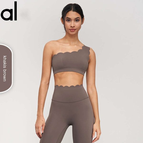 AL YOGA 2024 Nuova tracolla singola Coppa staccabile Sport Donna Antiurto Raccolta Reggiseno Yoga con orlo ampio e bellissimo top posteriore marrone chiaro