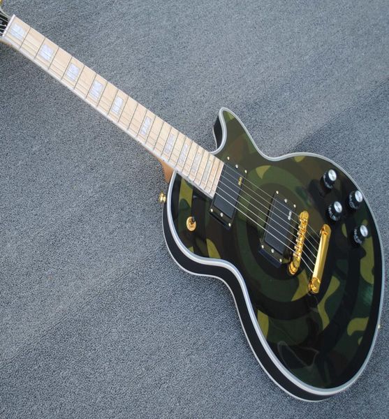 Seltene Zakk Wylde Matte Camouflage Black Bullseye E-Gitarre Kopie EMG Tonabnehmer Gold Halsstababdeckung Ahorngriffbrett MOP Bl4276598