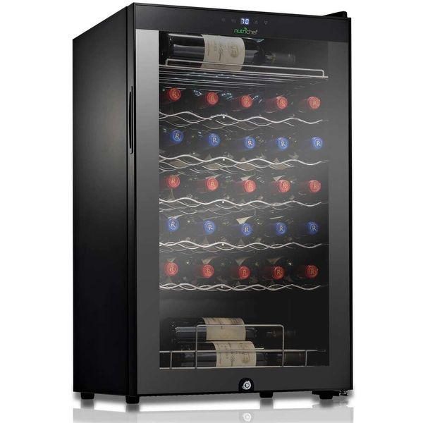 Sistema di raffreddamento per dispositivo di raffreddamento con compressore Nutrichef da 34 bottiglie |Cantina frigo indipendente di grandi dimensioni, adatta per champagne rosso e bianco o spumante, vetro nero