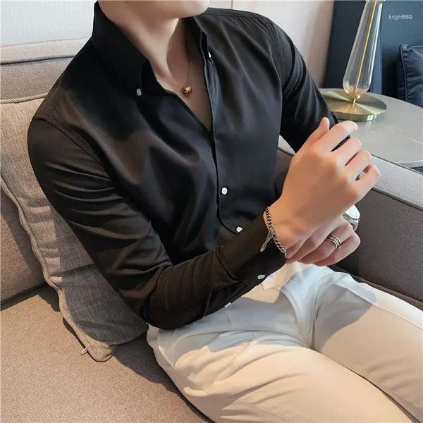 Herren -Hemdhemden männliche Top -N -Hals -Kleidung Langarm Business -Shirt und Bluse weiße einfache Designerknopf Luxus Hipster Marke Cool