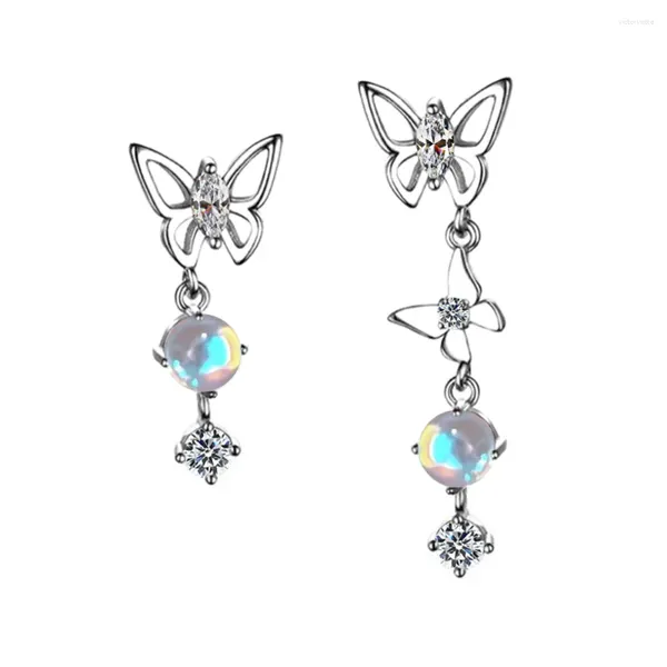 Orecchini a bottone in argento sterling con farfalla e pietra di luna, nappe, bastoncini per le orecchie, gioielli di moda da donna