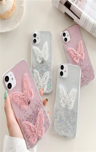 3D süße Glitzer-Stickerei-Schmetterlingshülle für iPhone 12 11 ProMax 12PRO 12MINI X XS XR 6 7 8 Plus SE 20 Bling Soft Phone Cover7293357