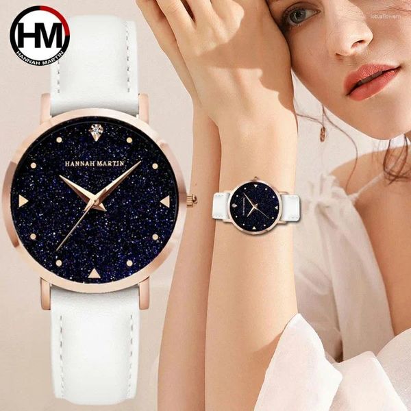 Armbanduhren HM Top japanische Original importierte Bewegung Quarzuhr Damen wasserdichte Leder Flash Star Zifferblatt Frau Uhr