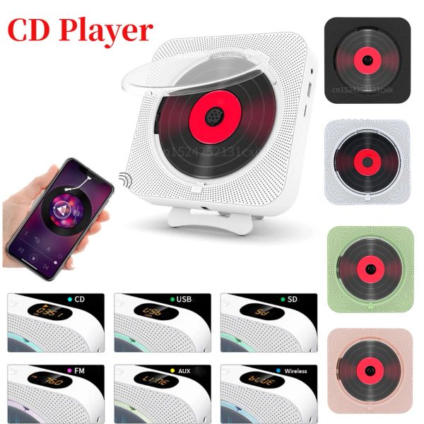 Alto-falantes portátil CD Player Bluetooth 5.1 Alto-falante Estéreo Rádio FM HiFi Music Disc Player LED Tela CD Música Walkman com Jack de 3,5 mm