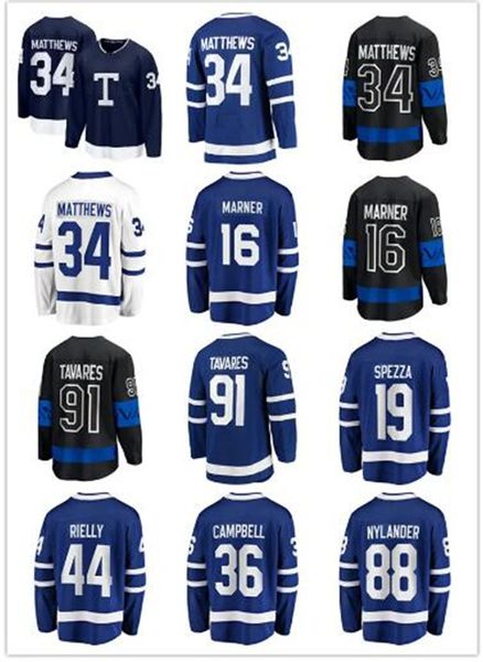 Hóquei Jerseys Auston Matthews 34 Marner 16 John Tavares 91 Nylander 88 Rielly 44 Campbell 36 Spezza 19 Blue Third Black 2024 St.