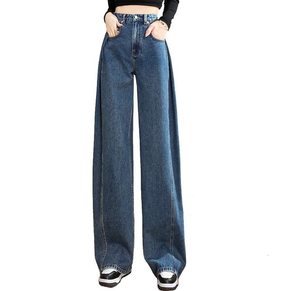 Entspannte Jeans mit weitem Bein im amerikanischen Stil für Damen 2023, neue hoch taillierte, schlankmachende Freizeithose