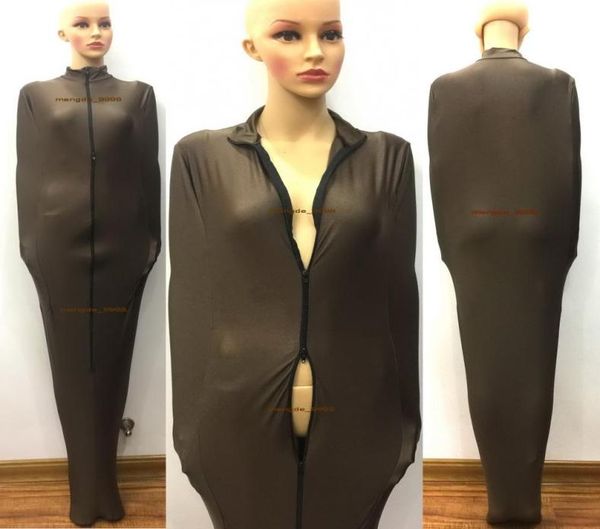 Kaffee Lycra Spandex Mumienkostüme Schlafsack mit internen Armärmeln Sexy Männer Frauen Body Bags Schlafsäcke Catsuit Kostüm Nr. 1707044