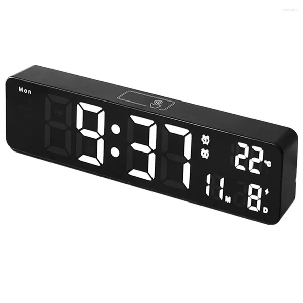 Настенные часы, 10-дюймовый светодиодный цифровой будильник, отображение температуры, даты или подставка для украшения гостиной, белый цвет