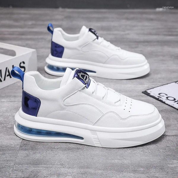 Sapatos casuais masculinos de luxo moda couro original rendas até sapato branco plano confortável almofada ar tênis juventude calçado respirável homem