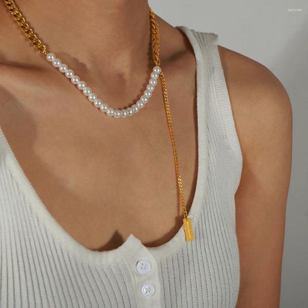 Collane a pendente imitazione collana perla per donne Trend in acciaio inossidabile perle luminose per perle di girocollo maglione gioielli Accessori per feste