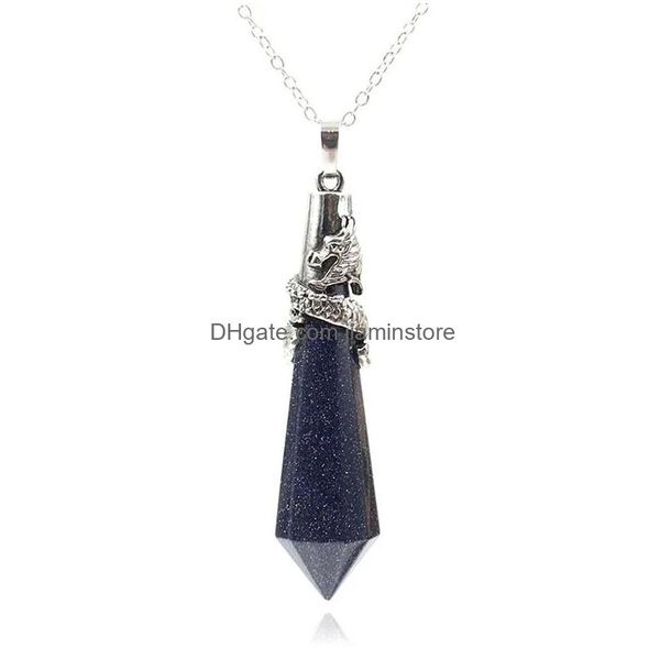 Collane con ciondolo Retro labradorite naturale pendolo per rabdomante pietra geometria guarigione cristalli drago collana donne pendente goccia Deliv Dhup2