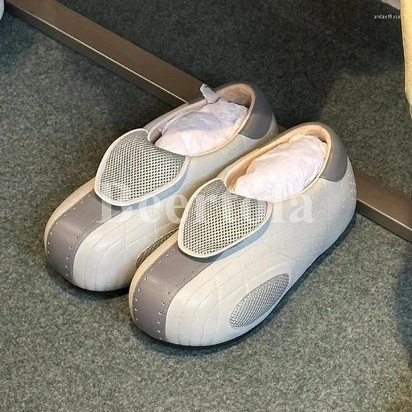 Kleidschuhe Süße Frau Runde Zehe Pumps Slip-On Leder Mischfarben Sport Herbst Winter Dicke Sohle Mädchen Lässig Bequeme Flache