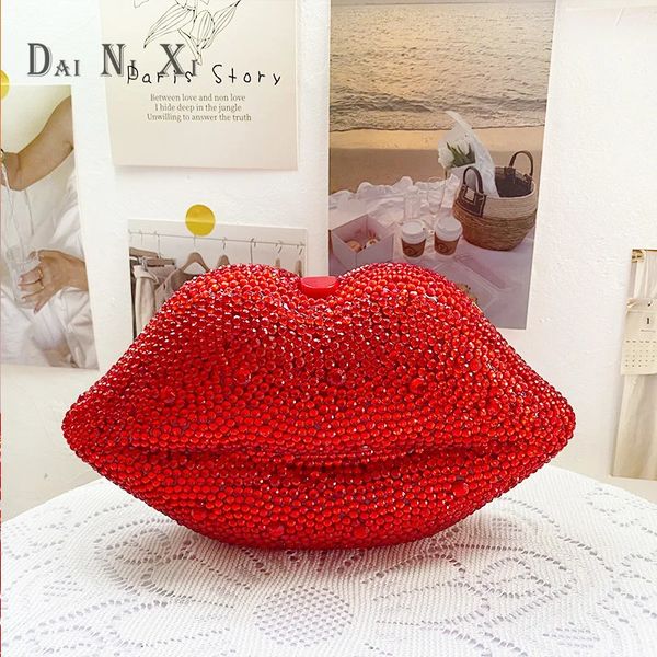 Dai Ni Xi femminile di lusso rosso sexy pieno di diamanti labbra forma borse da sera in cristallo donna pochette borsa da sera per le signore 240321