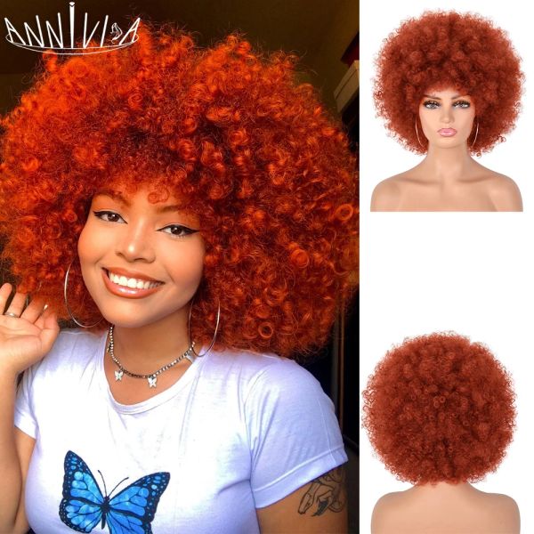 Парики афро -парики для чернокожих женщин короткие пушистые теплостойкие парики для косплей парики Halloween Party Wig Orange Color