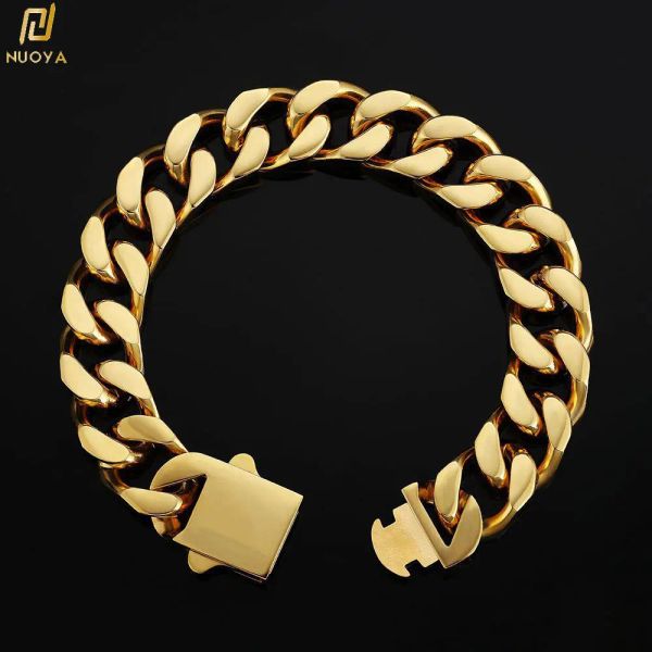 Stränge 18/K Grobbeschichtung kubanischer Glied Miami Kette für Frauen Männer Edelstahl Schmuck aus Luxusarmband kostenlos Gothic