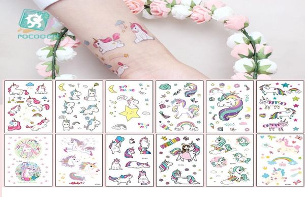 Tatuaggi unicorno Rosa carino unicorno tatuaggio temporaneo incolla adorabili adesivi divertenti cartoni animati per bambini2674399