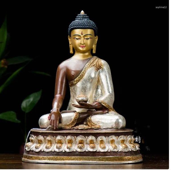 Декоративные статуэтки высотой 30 см # Высококачественный талисман Будды Эффективная защита Тибетский Непал Буддизм Шакьямуни Серебрение латунная статуя