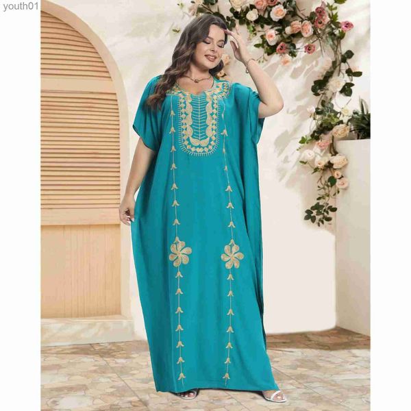 Basic lässige Kleider afrikanische Dashiki -Baumwolle traditionelle Kleider Abaya für Frauen Plus Size Caftan Loose Kaftan Short Sleeve Deckung YQ240402