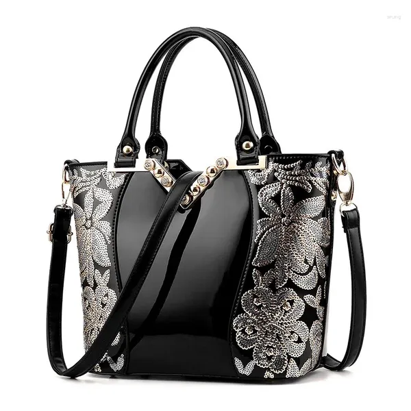 Borsa 2024 Borsa a tracolla in pelle lucida ricamata nera moda Borsa da donna di lusso