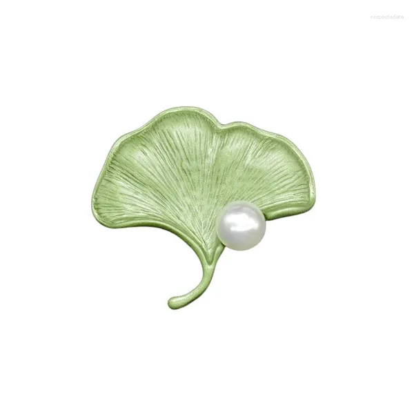 Broschen, realistische grüne Pflanzen, künstliche Perlen, Blumenstrauß, Ginkgo-Blattform, Brosche für Damen, Pin, elegantes Sommer-Kleidungszubehör