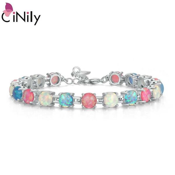 Kette CiNily Regenbogen-Feuer-Proteinstein-Kettenarmband mit versilbertem weiß-rosa Stein, böhmischer BOHO-Schmuck, bestes Mädchengeschenk Q240401