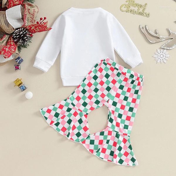 Conjuntos de roupas Criança Bebê Menina Roupas de Inverno Natal Suéter Top com Checkerboard Flare Calças Longas Bonito Roupas Nascidas