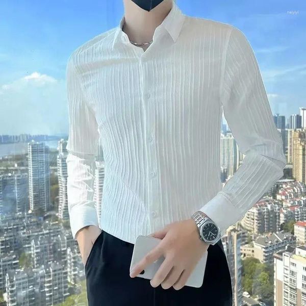 Camicie eleganti da uomo Abbigliamento per ufficio Manica lunga da uomo Camicia formale e camicetta tinta unita Bianca elegante Asia con bottone colletto regolare