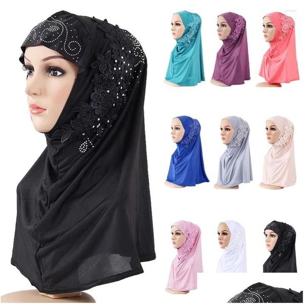 Ethnische Kleidung, Einteiler, Amira, Blumendiamanten, Hijab, muslimische Frauen, große Mädchen, Kopftuch, Wickeltuch, Turban, sofortiger Schal, Pl. On, fertig gemacht zu D Dhoce