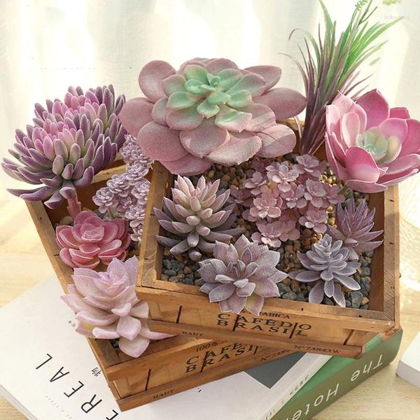 Flores decorativas 13 pçs plantas suculentas artificiais falso mini plástico reunindo realista cactus lótus paisagem jardim escritório em casa