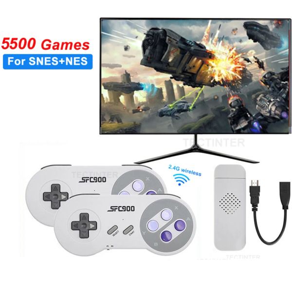 Konsolen Videospielkonsole für Super Nintendo SNES NES Eingebauter 5500 Spiele HDMI-kompatibler Game Stick TV Game Player Wireless Controller