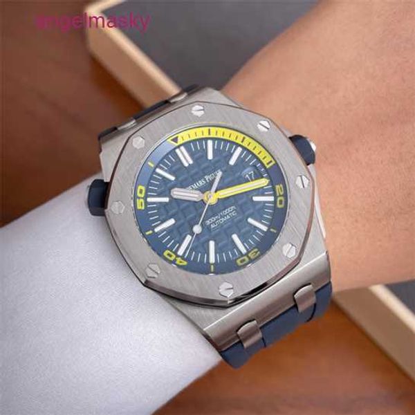 Kundenspezifische AP-Armbanduhr Royal Oak Offshore-Serie, automatische mechanische Taucheruhr, wasserdichtes Stahlgummiband, Datumsanzeige, Herrenuhren 15710ST