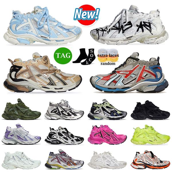 2024 Mulheres Mens Baleciaga Track Runners 7 7.0 Sapatos Casuais Designer Couro Livre Branco Preto Prata Rosa Nylon Malha Faixas Treinadores Escuro Taupe Plataforma Sapatilhas 35-46