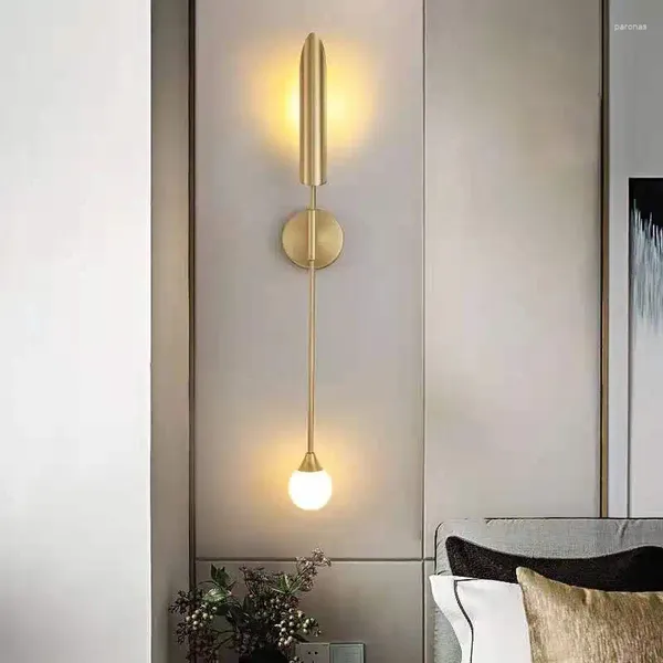 Lâmpada de parede tubo de ouro bola de vidro lâmpadas sala estar escadas cabeceira banheiro led espelho luz decoração casa luminária interior