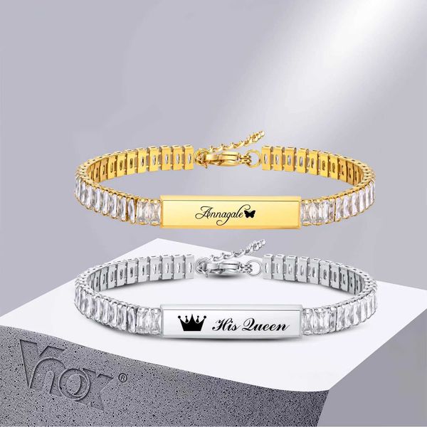 Corrente Vnox Grátis Pulseiras de ID Personalizadas para Mulheres Nome Personalizado Amor Dia dos Namorados Presentes Pulseira com Luxo CZ Stone Link Chain Q240401