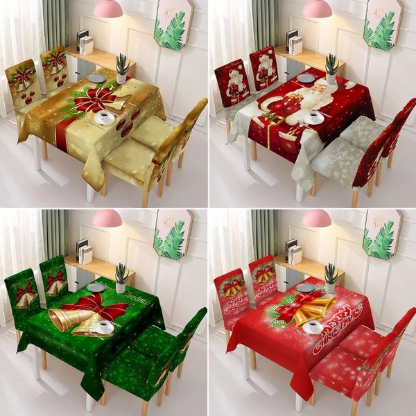Natal impresso toalha de mesa e capa de cadeira toalha de mesa decoração de casamento capa de mesa retangular à prova dwaterproof água nappe