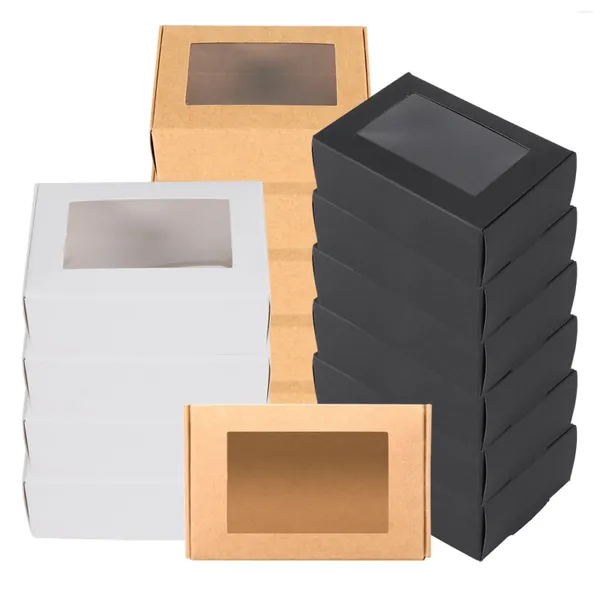 Fiori decorativi Mini scatola di carta Kraft da 30 pezzi con finestra Confezione regalo per caramelle da forno e sapone (nero marrone bianco)