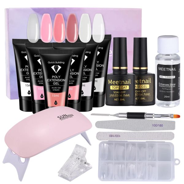 Kits Acryl Gel Maniküre Nagelverlängerungsset Schnellbau Komplettes Werkzeugset Pinsel UV Lampe Form Lack DIY Professionelle Herstellung Fall