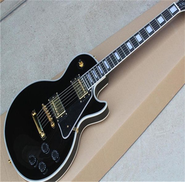 Ebenholz Griffbrett Bünde Bindung Custom Shop Black Beauty E-Gitarre Mahagoni Korpus Hals Top Qualität Golden Tulip Shape Peg T2257199