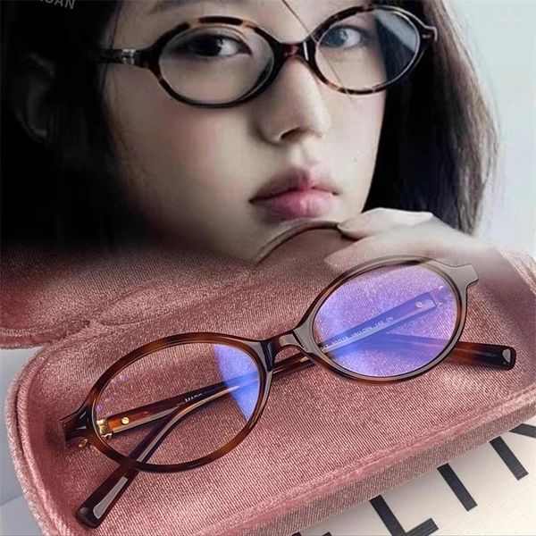Güneş Gözlüğü 2024 Vintage kahverengi gözlük çerçevesi moda küçük oval anti mavi ışık gözlükleri kadınlar için leopar baskı hediyeleri kızlar
