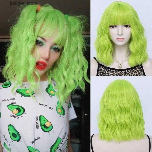 Synthetische Perücken MSIWIGS Kurzer Bobo -Wellen -Cosplay -Perücken für Frauen Grüne synthetische Lolita -Perücke mit Knall für Mädchen Y240401