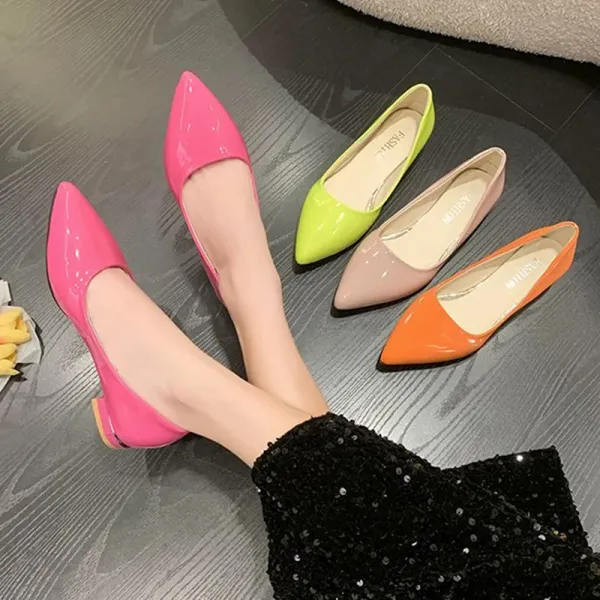 Pumps Frau Schuhe niedrige Absatz 2 cm Null Slipons grün orange Rose Rotkleid Casual Pumps flacher Mund 3346 Schmale breite Füße de Tacons