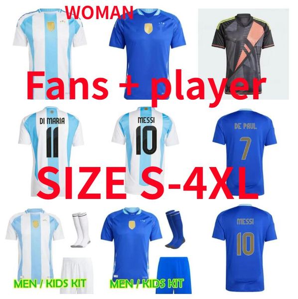 Xxxl 4xl 2024 Argentina di Maria Soccer Maglie Versione giocatore Copa Dybala Martinez Maradona de Paul Football Shirt 24 25 uomini Uniformi per bambini da donna Di Maria Long