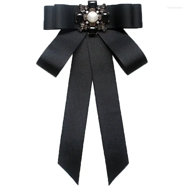 Spille Vintage Crystal Big Bowknot Camicia a nastro Pre-legata Fiocco nero Cravatta al collo Spille da bavero per donne Ragazze Elegante rettangolo