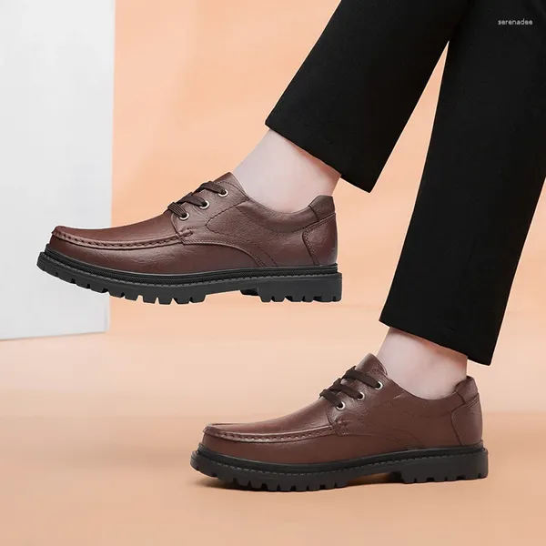 Sapatos de vestido masculino negócios couro genuíno couro superior forro de pele de porco lace-up antiderrapante sola de borracha festa de casamento para homem