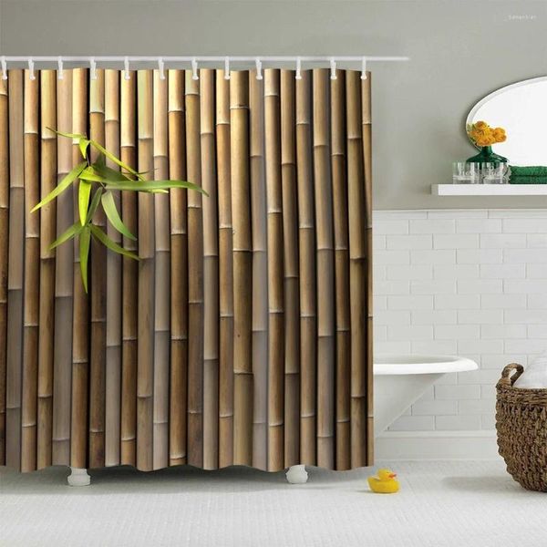 Cortinas de chuveiro Zen Verde Bambu Paisagem Acessórios de banheiro Cortina de banho contra tela de água Decoração com ganchos