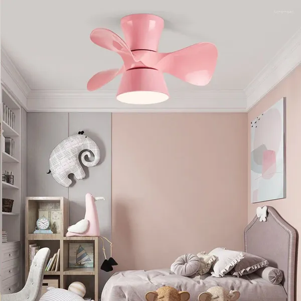 55cm pequenos ventiladores de teto led luz azul rosa branco macaron quarto crianças lâmpada controle remoto ventilador 220v 110v