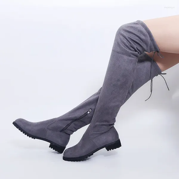 Botas sapatos femininos outono botas-mulheres zíper sexy coxa salto alto calçado de inverno redondo dedo do pé 2024 senhoras baixas sobre o