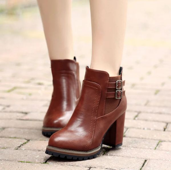 Сапоги 2021 Spring Fashion Women Boots Women Angle Boot Zipper High Hoof Heel Punk Motorcycle Boots Женщина черная 753