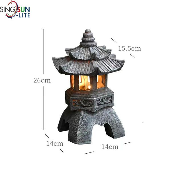 Decorazione del giardino Ornamenti Zen Torre ad energia solare Lanterne cinesi Statua Lampada solare Lanterna in pietra Cortile Pagoda 240322